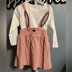 Ruirui Pink Bunny Strap Suspender Dress with White Attached Long Sleeve Top NWOT